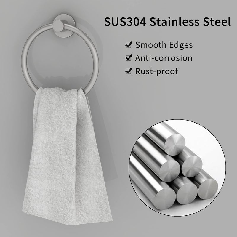 RARXTR Brushed Nickel Towel Ring  Hand Towel Holder for Bathroom Kitchen Modern Rounded Base Wall Mount SUS304 Stainless Steel - Image 2